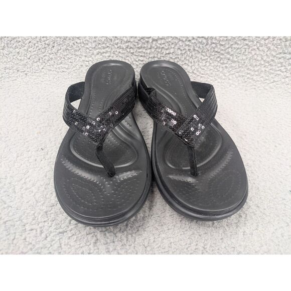 Crocs Womens Capri V Sequin Black Flip Flops Sandals size 10 style 204311 - Picture 1 of 11
